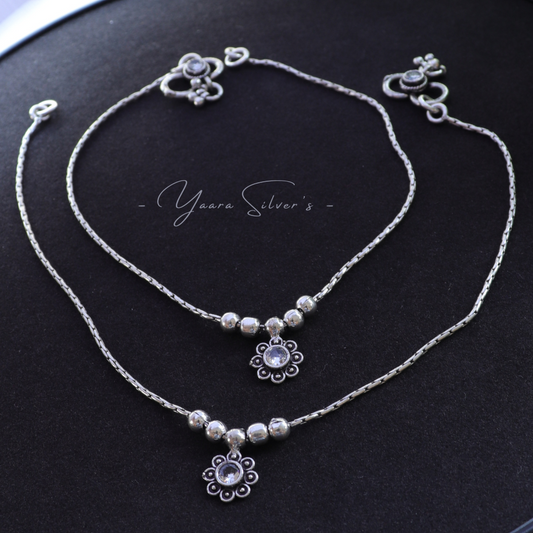 Antique Anklets With Charms - 92.5 Silver Payal